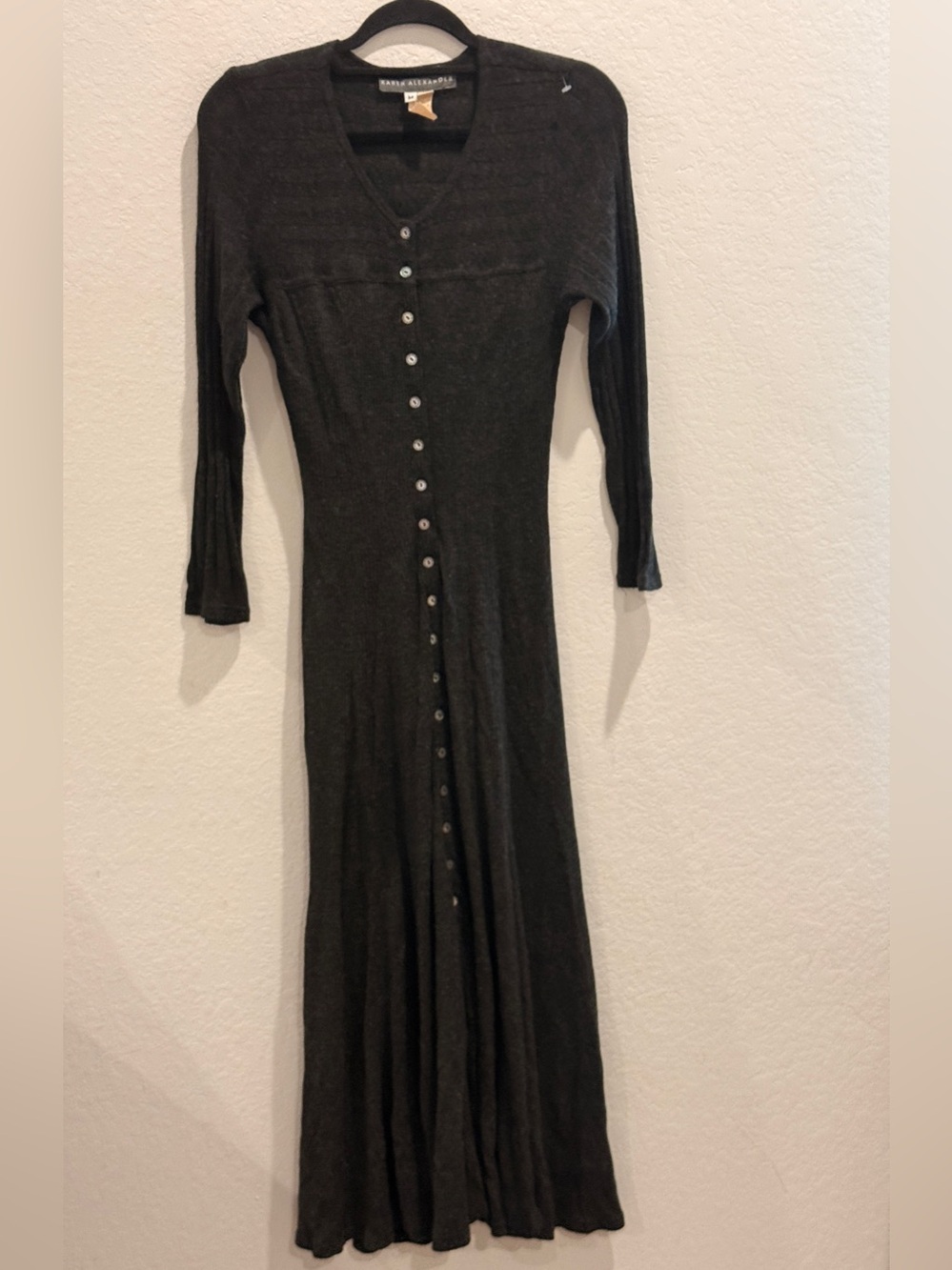 Karen Alexander Black-grey ship Button-Down Long Sleeve Maxi Dress